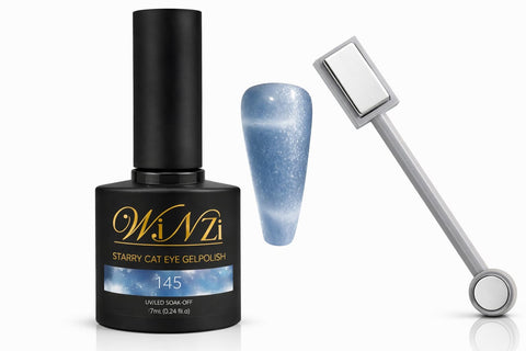 Dusty Blue Cat Eye Gel Nail Polish Set 7ml with Double Head Metal Magnet Tool, Magnetic Shimmer Soak Off UV LED Gel Polish for 3D Cat Eye Nail Art, Shade 145