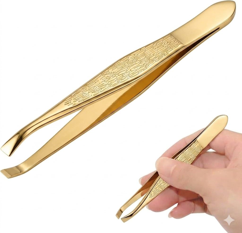 tweezer Gold -Gold Series Slant Tip Eyebrow Tweezer- High Precision Tweezers For Eyebrow Face Hair Removal