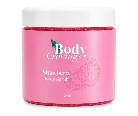 Body Cravings Strawberry Body Scrub | 250ml | Raw Sugar Exfoliating Body Scrub | Nourishes & Softens Skin | Refreshing Strawberry Scent