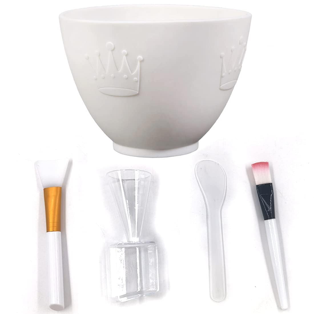 Silicone Face Mask Mixing Bowl Set, DIY Facemask Mixing Tool Kit with Silicone Mask Bowl, Facial Mask Brush, Bowl Stick Spatula, Face Mask Applicator, Measuring Cup (5 PCS)