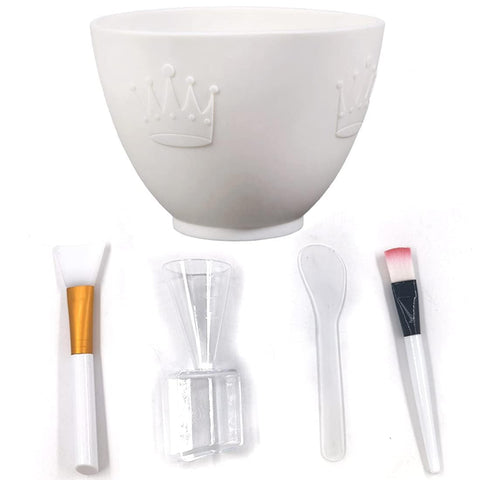 Silicone Face Mask Mixing Bowl Set, DIY Facemask Mixing Tool Kit with Silicone Mask Bowl, Facial Mask Brush, Bowl Stick Spatula, Face Mask Applicator, Measuring Cup (5 PCS)