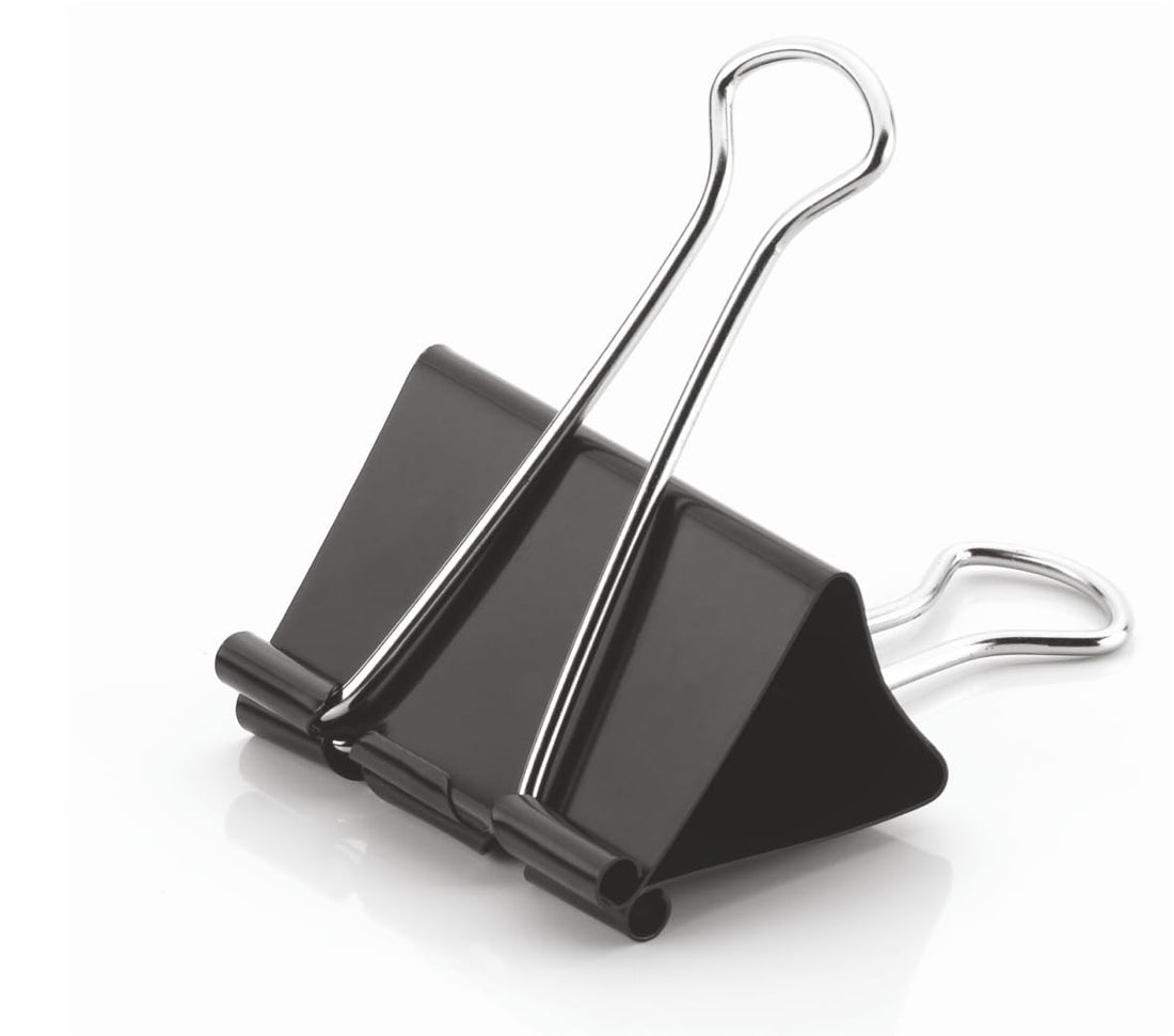 Evergreen - Metal Binder Clips, 12 PCS, Black & Silver, Durable Multipurpose Paper Clips, For Office, School & Home Use (19 MM)