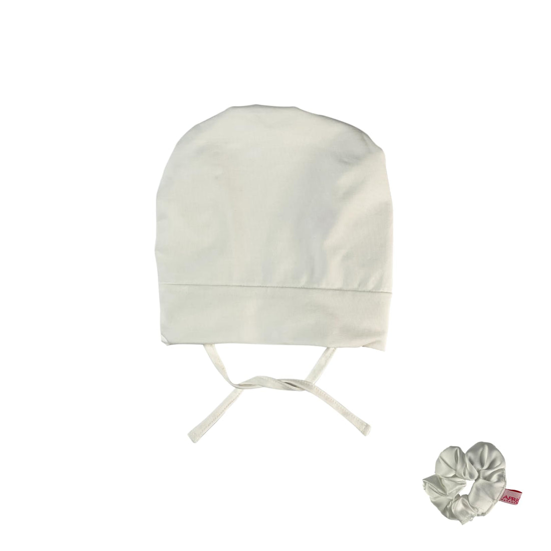 Africana Hijab Silky Bonnet with Scrunchie, Off-White, Adjustable Tie