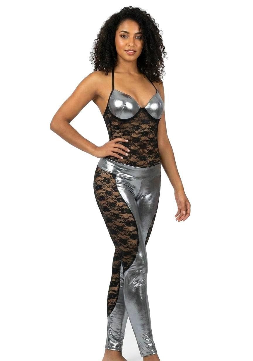 Women's Lingerie Salbot, Shiny Leather and Lace, One Size Fits All, Multicolor