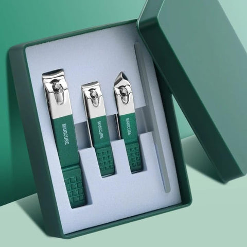 Manicure Pedicure Set for Men & Professional Women, 4PCS Stainless Steel Nail Clippers Kit, Fingernail & Toenail Cutter, High-Quality Green & Silver Grooming Tools