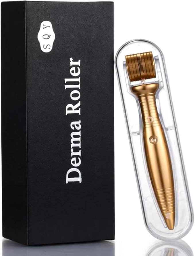 Derma Roller Kit for Skin Rejuvenation, 540 Titanium Microneedles Gold Microneedling Therapy Tool for Facial & Body Care, Collagen Boosting & Anti-Aging Treatment (0.5 mm)