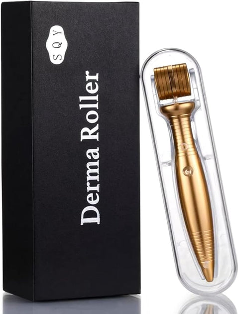 Derma Roller Kit for Skin Rejuvenation, 540 Titanium Microneedles Gold Microneedling Therapy Tool for Facial & Body Care, Collagen Boosting & Anti-Aging Treatment (0.5 mm)
