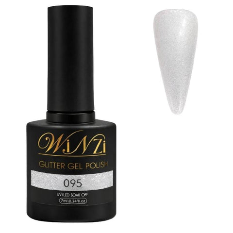 Sheer Silver Glitter Gel Nail Polish 7ML, Transparent Silver Sparkle Soak Off UV LED Gel, Buildable Coverage, High Shine Topper for Party & Everyday Nail Art (095)