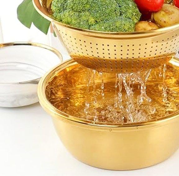 "Gold Stand Mixer & Strainer Set - Perfect Kitchen Prep & Prep Solution" - Generic