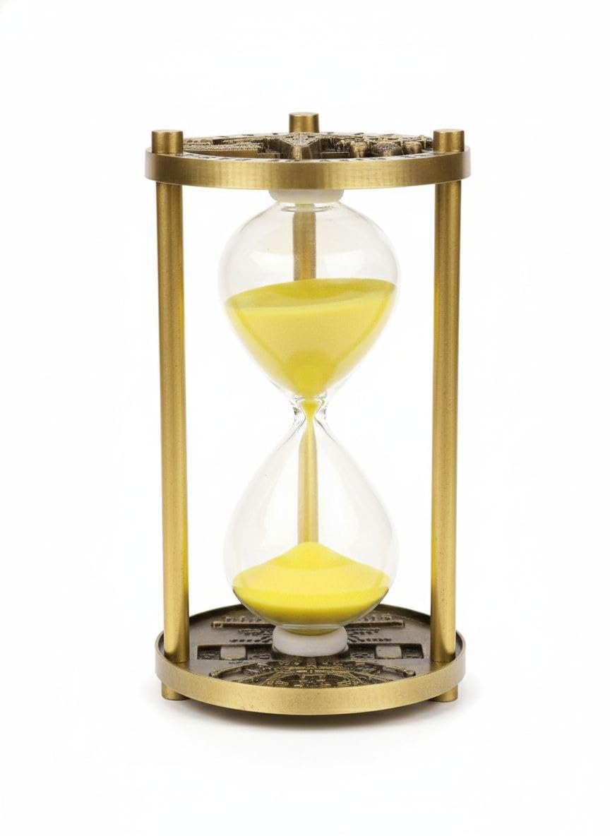 Decorative Hourglass Sand Timer, Metal Frame with Glass, 10 Minutes, 5 x 5 x 5 cm