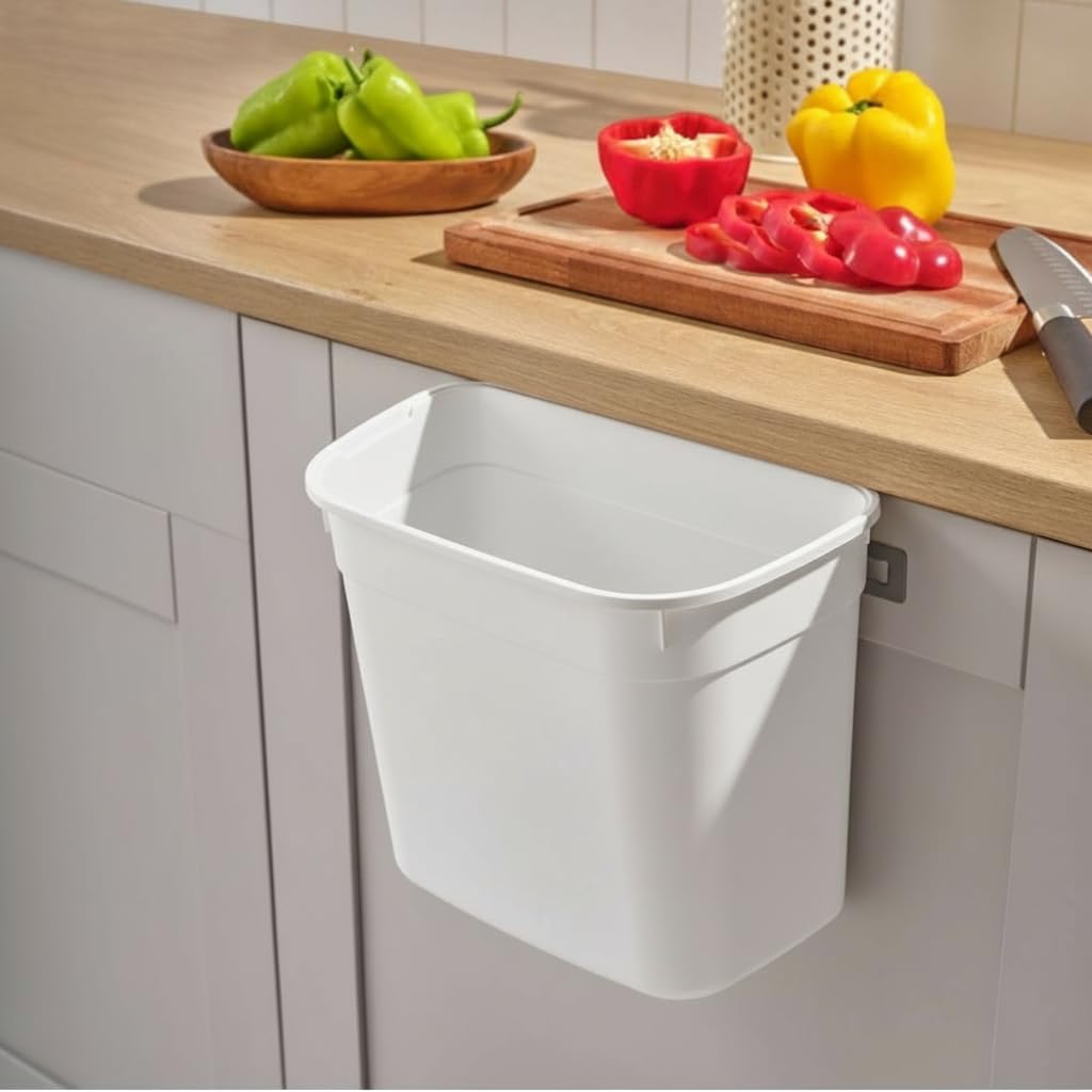Hanging Kitchen Dustbin Bucket, 7 Liter Waste Bin for Cabinet Doors, Space-Saving Garbage Container for Food Scraps & Trash, 27.8 x 17.8 x 23.3 cm. (White)