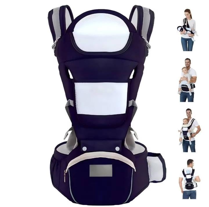 ZLZIDAN Multi-Use Baby Carrier,Kangaroo Hip Position,Suitable for Newborns up to 3 to 20kg,Front and Back Baby Carrier for Men and Women,Parents (navy blue)