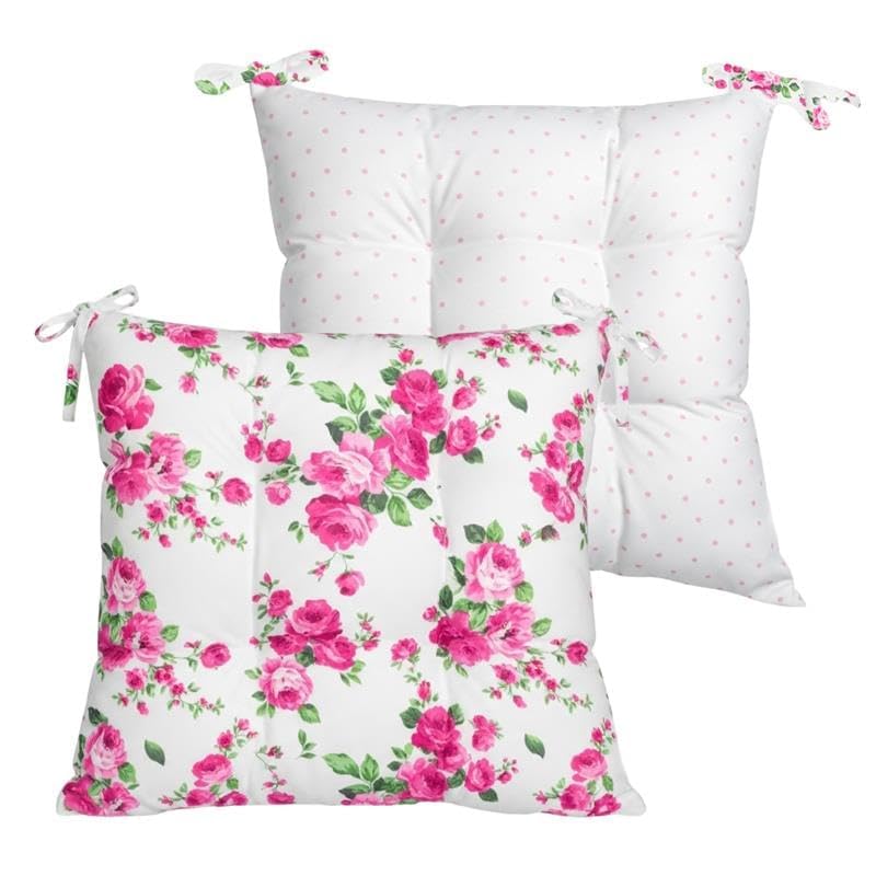 COUNTRY CHARM Handcrafted Reversible Chair Cushion – Antique White Kitchen Chair Cushions, Shabby Chic Dining Chair Cushion (18 × 18 × 4 in), Fleur Gabardine Fabric & Fiber Filling