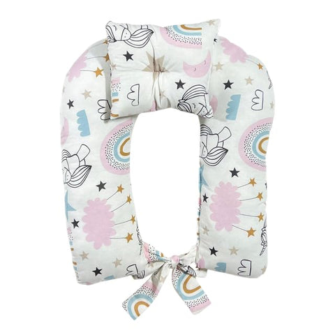 Breastfeeding Support Pillow for Mothers with Head Pillow and Washable Cover.-80039-White