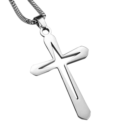 Silver Cross Necklace for Men Twisted Chain Stainless Steel Fashion Accessory