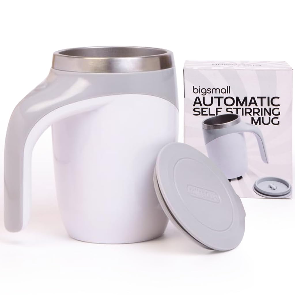 Bigsmall Plastic Automatic Self Stirring Mug, Sleek Design, Lid Included, Push-Button Stirring, Keeps Drinks Hot or Cold, Batteries Not Included, Great Gift Idea for Birthdays, Christmas, 470 ml