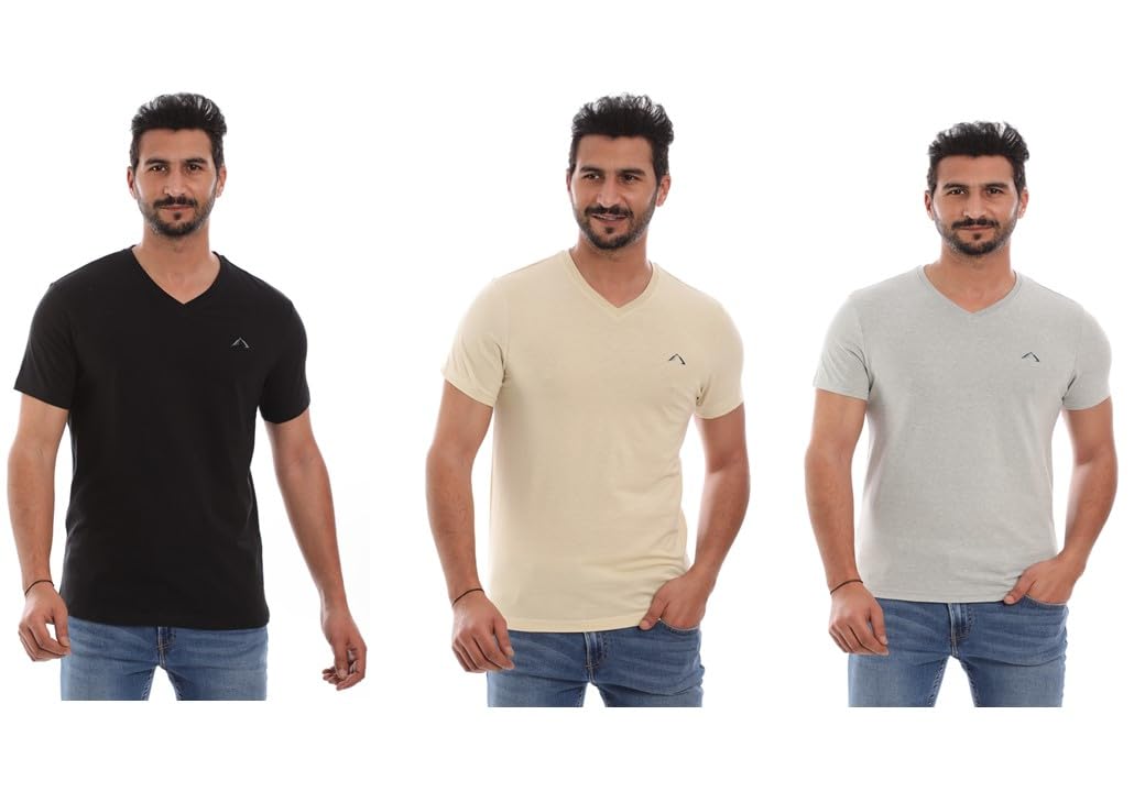 Cleocotton Mens V-Neck Logo T-Shirt (pack of 3)