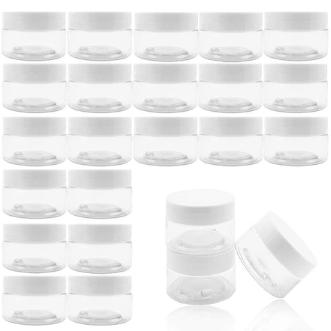 Hamiggaa 24 Pcs 1 Oz Plastic Cosmetic Containers Set Round Clear Cosmetic Jars with Inner Liners and White Lids for Creams,Lotions,Liquids,Cosmetic,Lip Balm,Lip Gloss