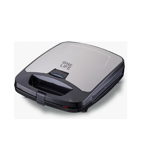 One Life 4-in-1 Grill and Waffle Maker, 1400W, Non-stick Interchangeable Plates, Black and Silver