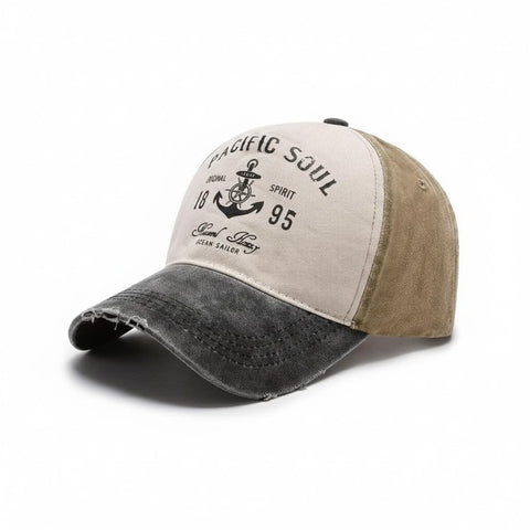 Vintage Baseball Cap for Men – Pacific Soul Nautical Distressed Tri-Color Denim, 80% Cotton Adjustable Casual Hat for Daily Wear | Farida Stores