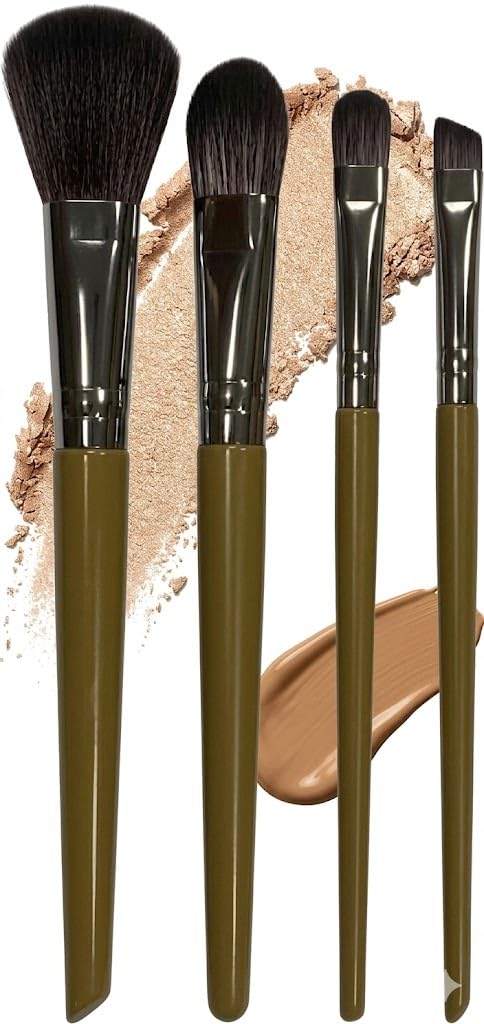 Makeup Brush Set 4Pcs Friendly Soft Synthetic Foundation Powder Blending Conceal Eye shadows Blush Cosmetics Brushes Attractive-brown color
