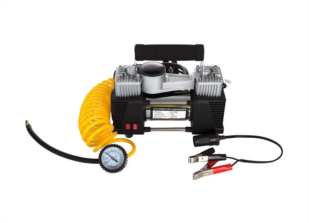 Car 2 Cylinder Air Compressor with foam handle ,12V, for car Tires ( Camel )