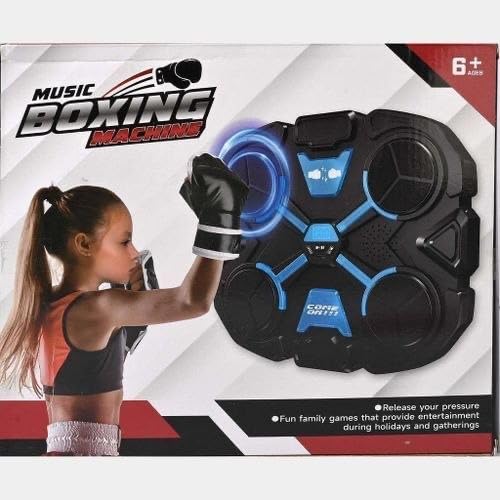 Music Boxing Kids Musical Boxing Set, Electronic Training Board with Gloves, Black and Blue, 32x26x4cm, Ages 6+