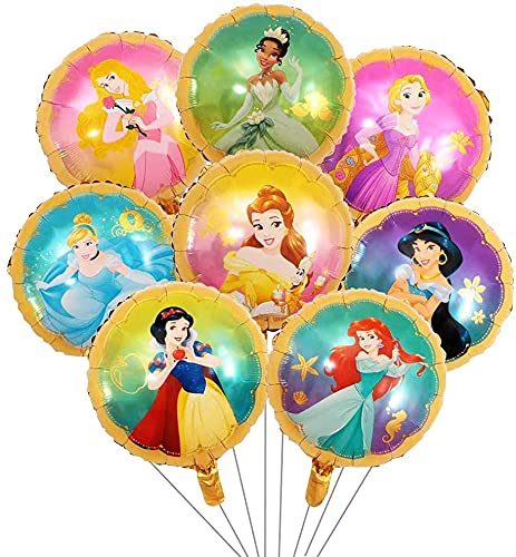 MIZT Pack of 8 Princess Balloons, Cinderella, Foil Balloon, Children's Birthday Party Supplies, Foil Princess Balloons