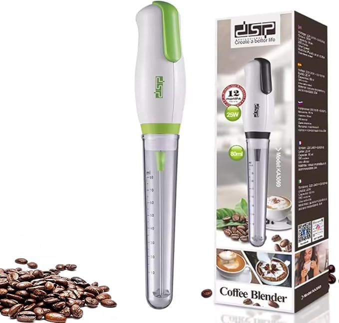 Milk frother handheld, electric mixer for coffee drink, foam bread maker, Durable and Electric coffee hand mixer, 25W Motor, 80ml Capacity, Stainless Steel & Plastic Design, KA3069 (Green)