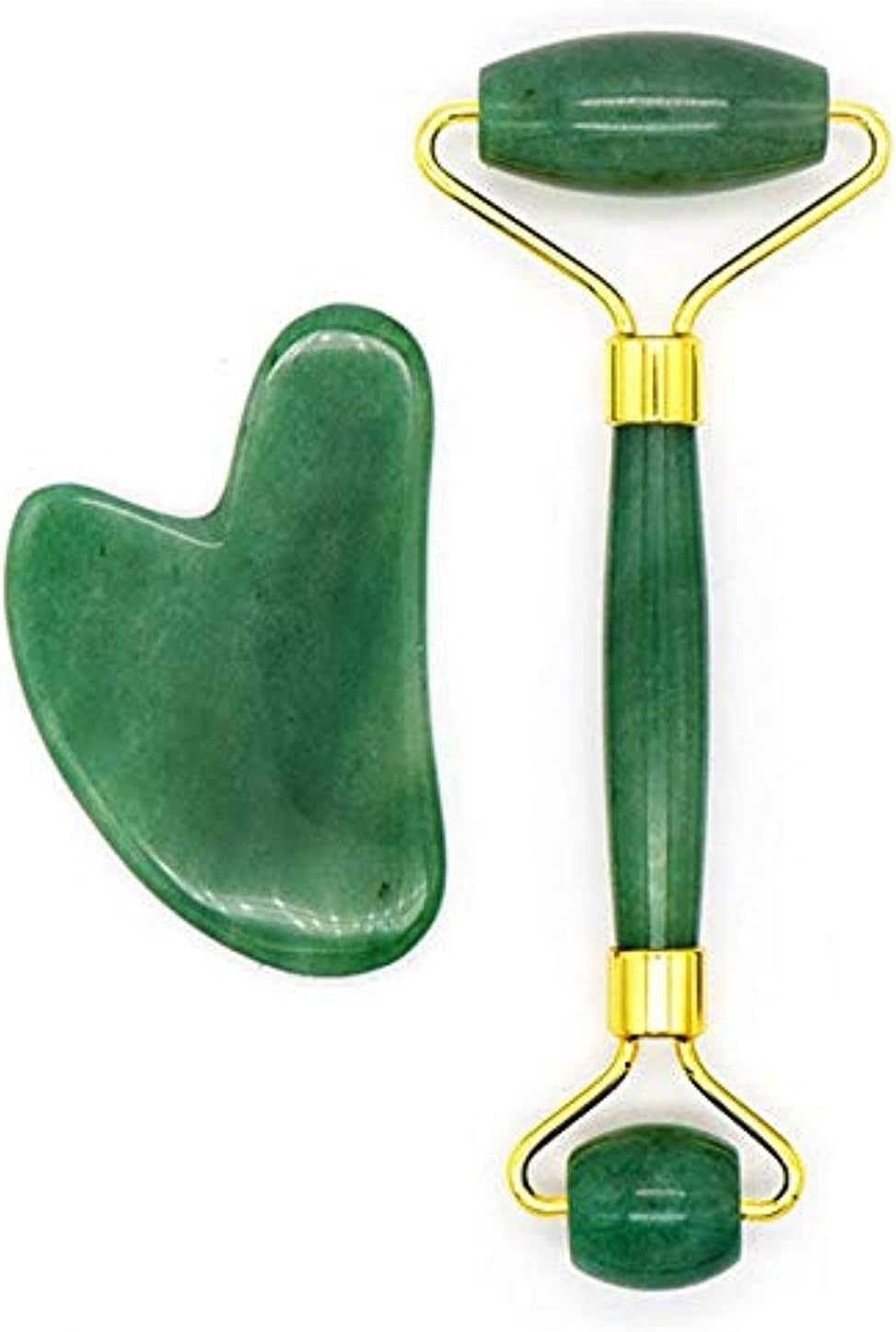 Generic Jade Roller Gua Sha Scrapping Tool Set, Green