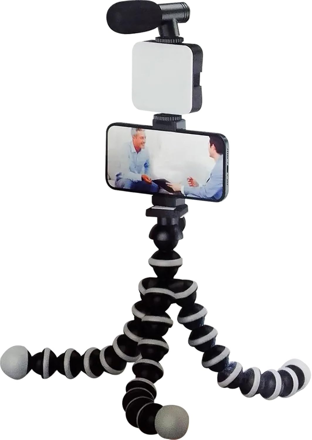 PLOKAMA - PK-775-5-in-1 Smartphone Video Rig, Camera Mount Stabilizer with LED Light, Microphone, U-Grip Handle - (Black)