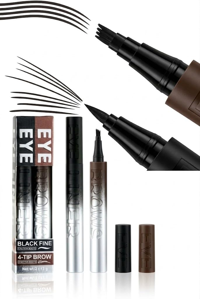 EYELINER BLACK+ Liquid Eyebrow PenEYELINER, Waterproof Microblading Eyebrow Pencil with a Micro-Fork Tip Applicator, Creates Natural Looking Brows Effortlessly-BROWN