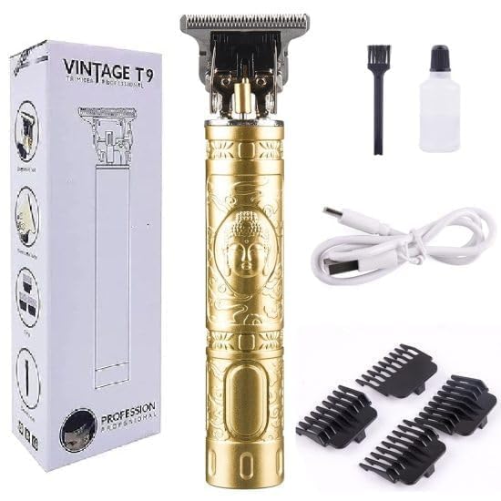 [Original] Professional Cordless Hair Trimmer for Men | Zero-Gap T-Blade Beard Trimmer & Hair Clipper | Rechargeable Electric Shaver with 4 Guide Combs, USB Charging & Dragon Metal Design (Gold)