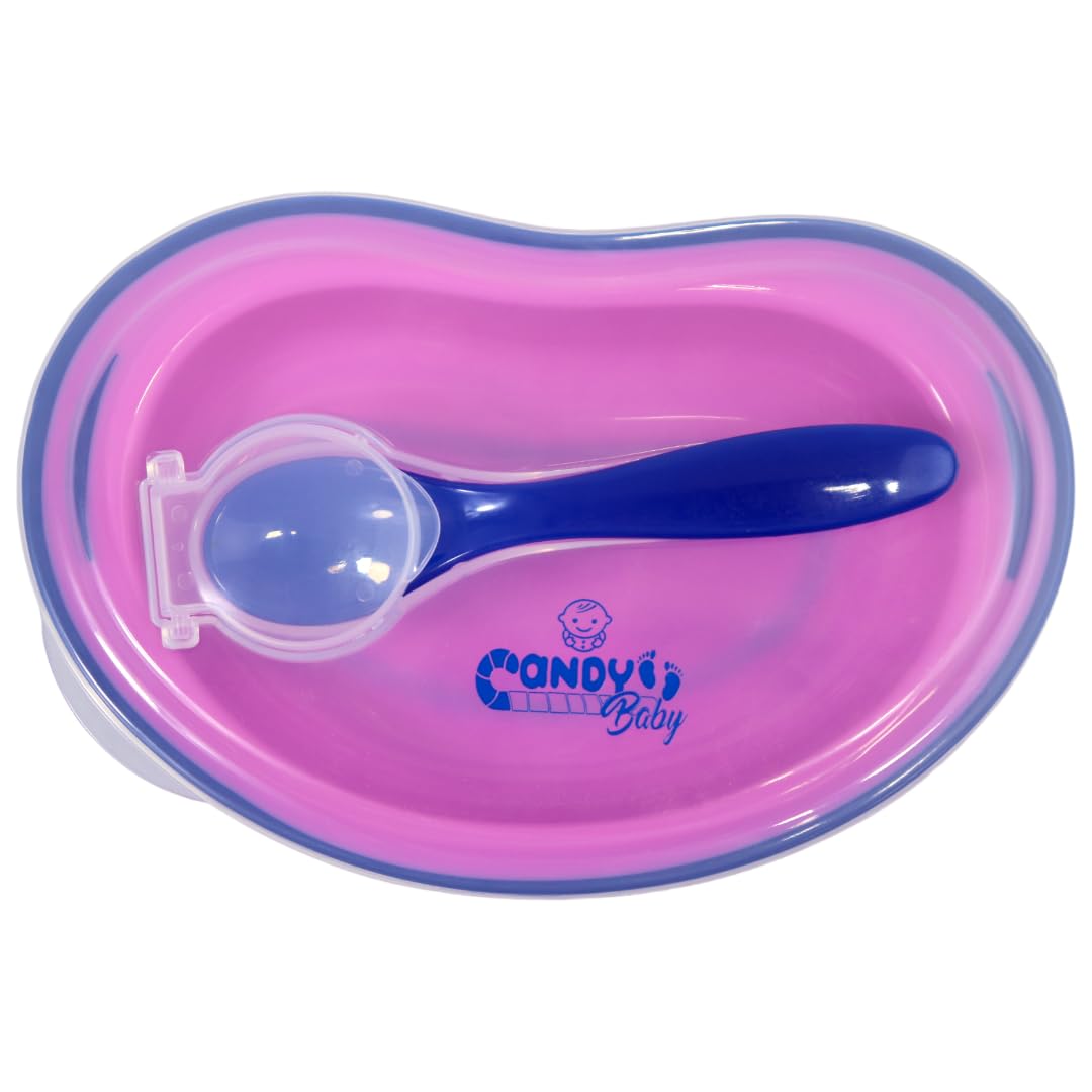 Candy Baby Baby Plate With Spoon BPA Free For Unisex-Fushcia&Blue-(+3 Month)