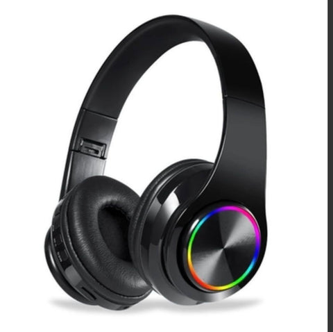 Wireless Bluetooth Headphone - with RGB lighting LED - Over Ear Stereo Music Headset with Memory Card Support, Gaming Headphones -with Built-in Microphone SD-1009 - هيدفون (Black)