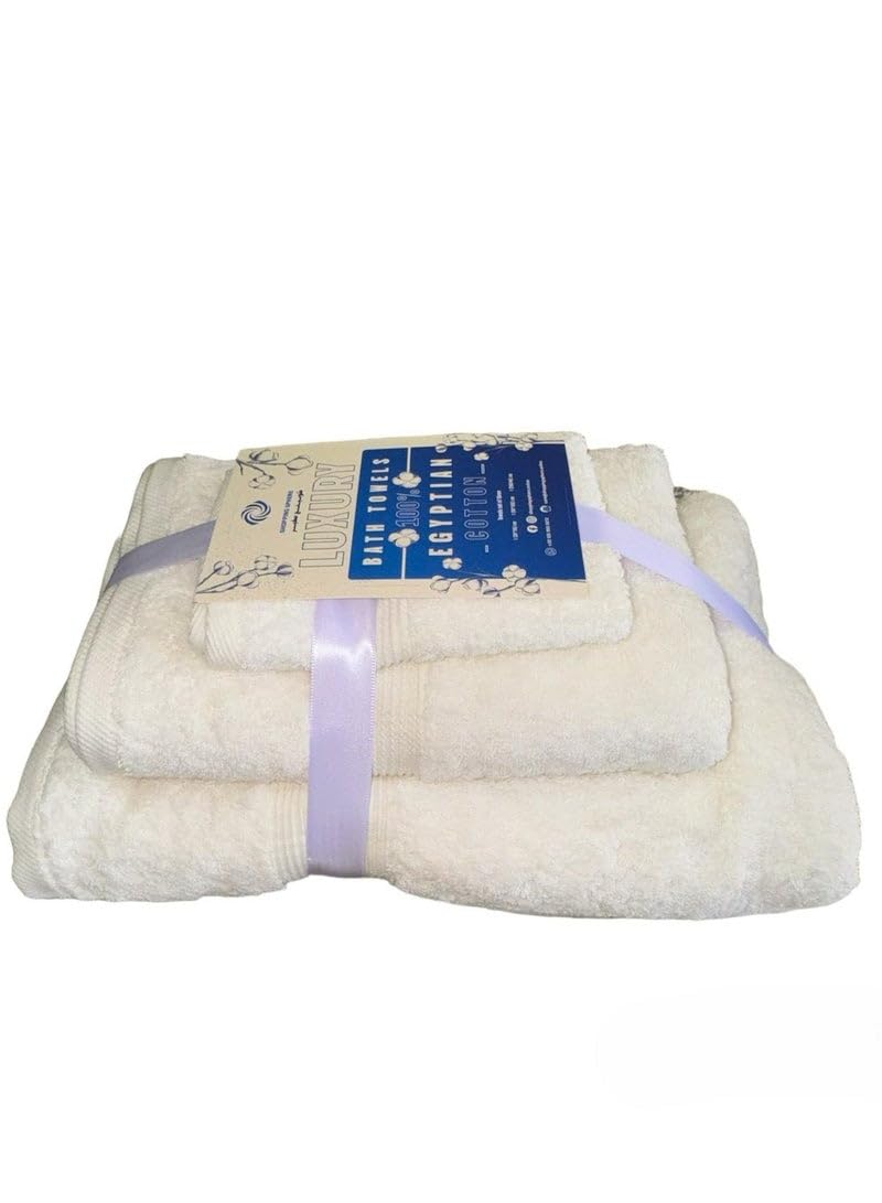 Jacquarddina Set of Bath Towels Off White (3 Luxuary Towels: 30X30cm & 50X100cm & 70X140cm) 100% Egyptian Cotton