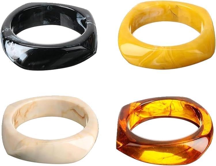 Irregular Resin Bangles - Bold geometric wide cuff bracelets for a punk fashion statement. This set of chunky women's wristbands is crafted from thick acetate.