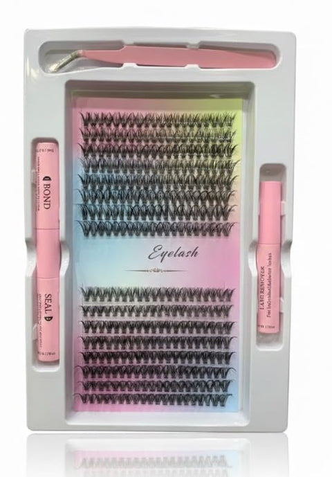 200pcs Lash Clusters Individual Lashes Eyelash Extension Kit D Curl Volume Cluster Eyelashes with Lash Bond and Seal and Lash Tweezers，Application at Home Lash Extension Kit(slp10MIX)