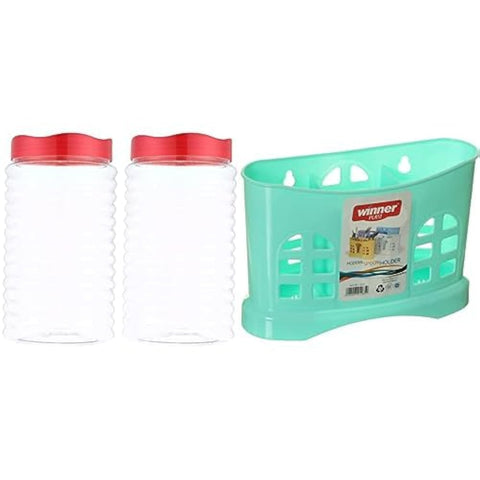 winnerplast Weiner blast spice jar set, 2 pieces - colors vary + Weiner Blast Spoon Holder - Colors Vary