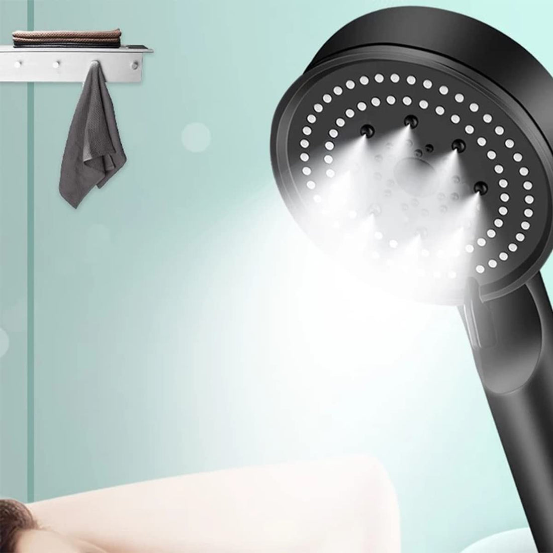 ALMEKAQUZ Shower Head With Handheld- High Pressure Shower Heads 5 Functions Built Handheld Turbo Fan Shower Hydro Jet Shower Head Kit Detachable Shower Head With Hose and Holder (BLACK)