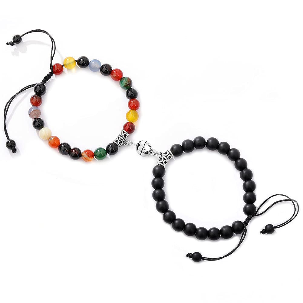 SUMMER LOVE Agate Beaded Couples Matching Bracelets Magnetic Mutual Attraction Charm Bracelet Jewelry for r Women Mens,Vows of Eternal Jewlery Gift Set Friendship , 8mm Bead&adjustable, Agate,