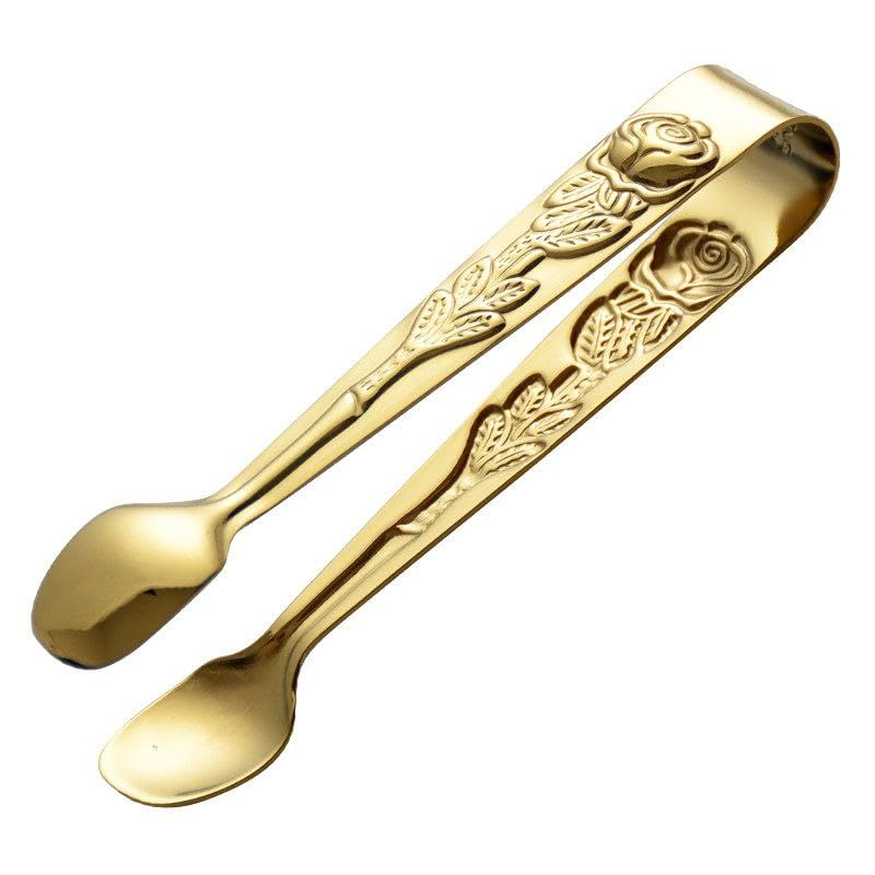 Generic Decorative Gold Ice Tongs with Rose Pattern, 10.5 cm, Premium Metal Sugar Cube Serving Tongs .db