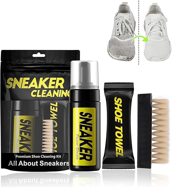 Gently Calc Luxury Shoes.Complete Care Kit: Sports Leather Polish, Active Foaming, Soft Brush & Microfiber Towel.Thorough & Gentle Cleaning, | From Generic