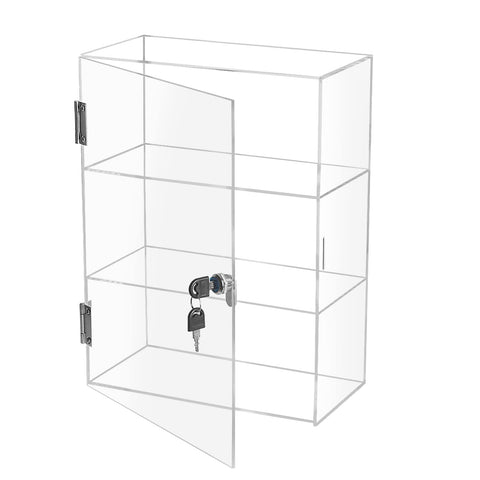 BEST MEDIA Clear Acrylic Display Cabinet with Lock and Door, 3 Fixed Shelves, 42 x 30 x 20 cm Glossy Countertop Organizer Box for Nail Polish Accessories Collectibles or Retail Display
