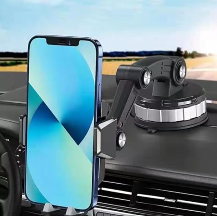 Car Phone Mount with Suction Cup Base, Dashboard and Windshield Compatible, Adjustable Holder