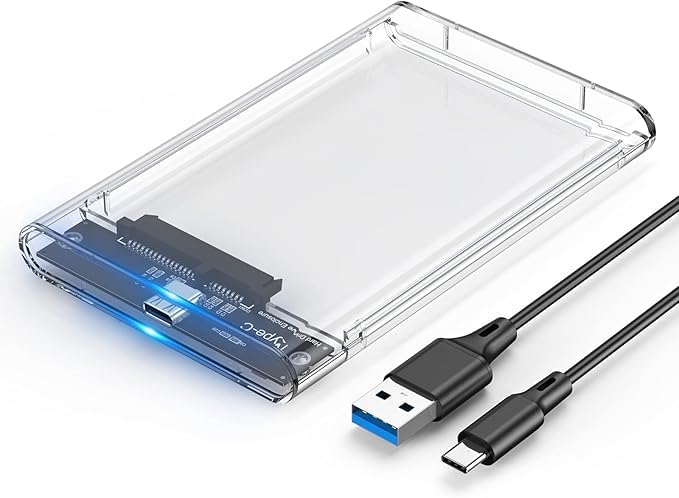 point 2.5 inch HDD Enclosure - External Hard Drive Enclosure - Type C SATA for HDD SSD - Tool-Free - Transparent