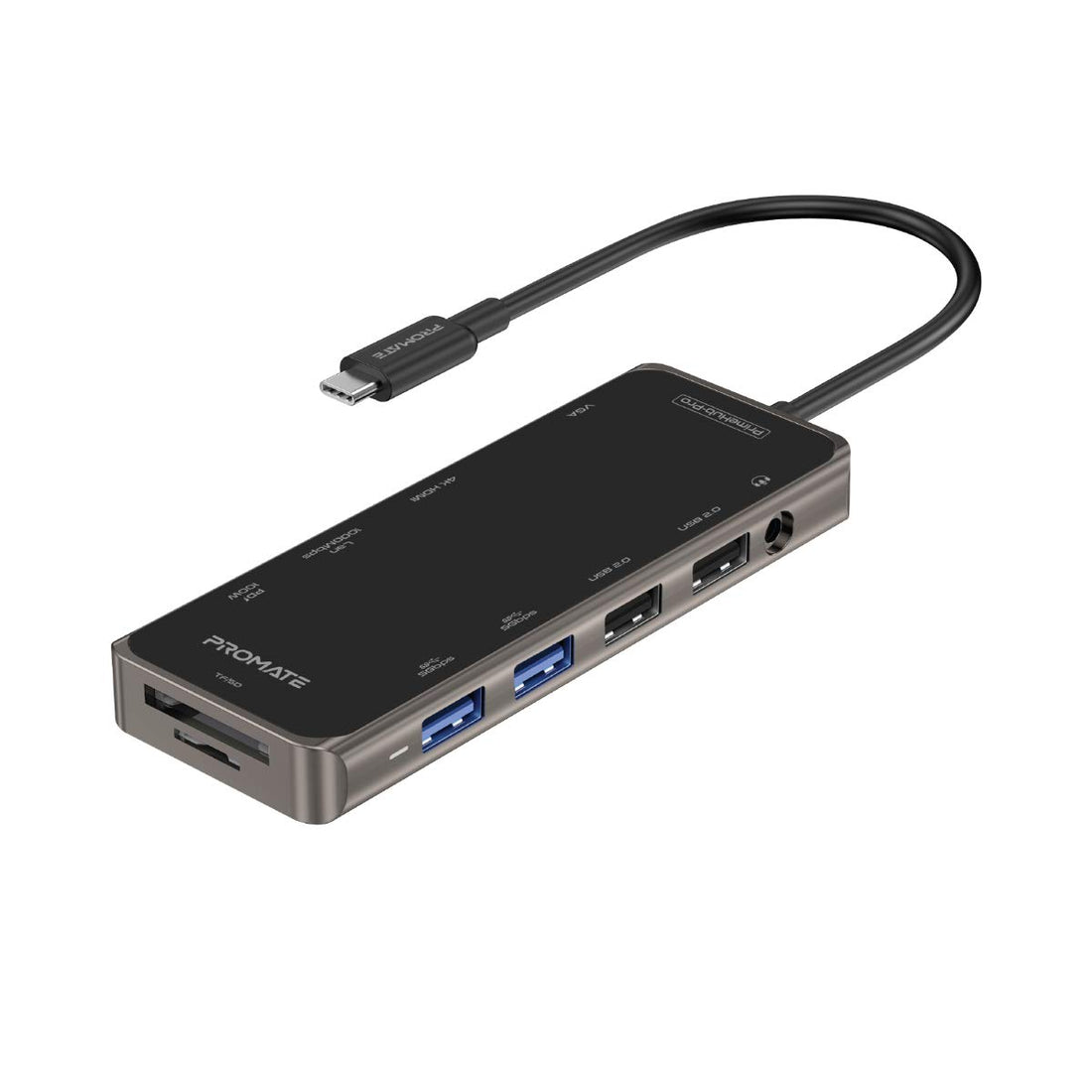 Promate 11-in-1 USB-C™ Adapter with HDMI, 100W PD, 4 USB Ports, AUX, VGA, RJ45, SD/TF Slot, PrimeHub-Pro