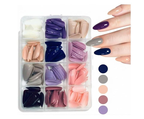 12 Color Art Deco Press On Nails Set, 288 Pcs Glossy Colored Straight False Nails, Full Cover Artificial Fingernails Acrylic Tips Manicure Design Decor for Women Girls DIY Nails-N1