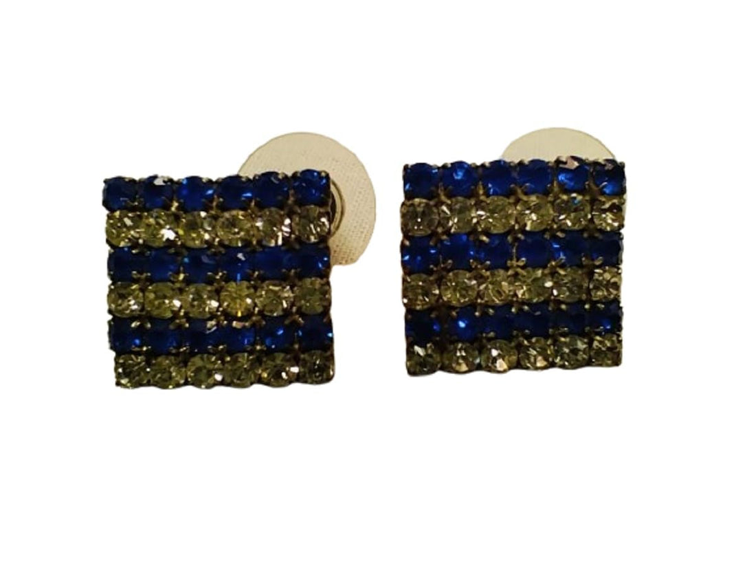 Blue and Silver Crystal Stripe Square Earrings for Women