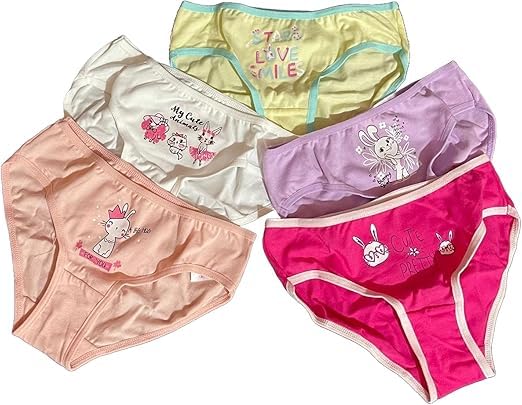 5 Piece Cotton Underwear Panties For Girls Multi Color Size From 2 Years To 10 Years Code UW1003 Vanilla